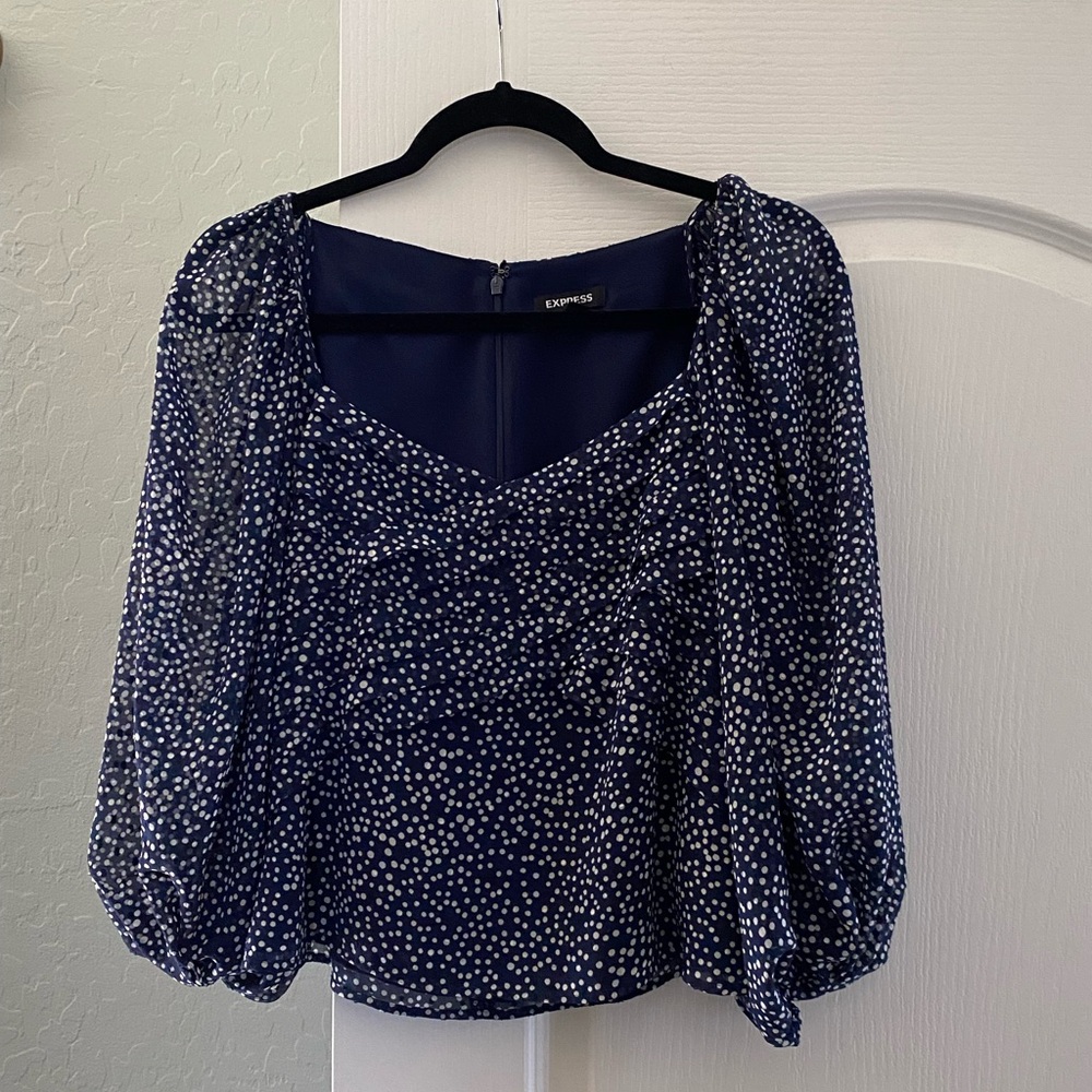 Express Dark Blue and White Patterned Blouse